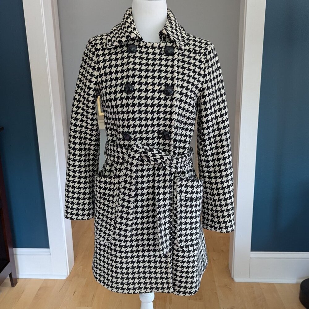 Michael Kors Women's Wool Coat Size 4 Black & White Trench Coat - Picture 4 of 13